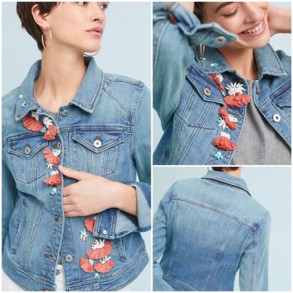 Anthropologie Jackets & Blazers - Anthropologie Pilcro Raffia Beaded Jean Jacket